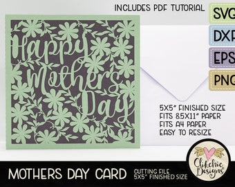 Floral Mother's Day Card SVG: 5" Square Cut File (PDF Tutorial)