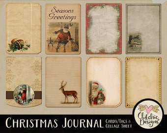 Vintage Christmas Journal Cards: Printable Gift Tags (Digital Download)