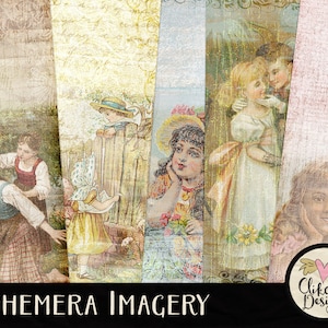 Vintage Digital Paper Pack - Chic Ephemera Digital Scrapbook Paper Backgrounds, Shabby Ephemera Vintage Paper Pack, Background Papers