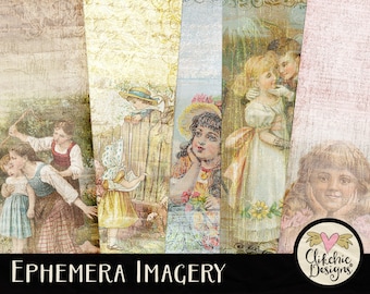 Vintage Digital Paper Pack - Chic Ephemera Digital Scrapbook Paper Backgrounds, Shabby Ephemera Vintage Paper Pack, Background Papers