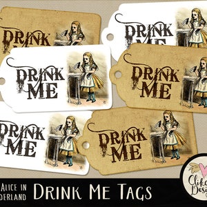 Alice in Wonderland Tags Drink Me Tags Printable Sheet Drink Me Tag ...