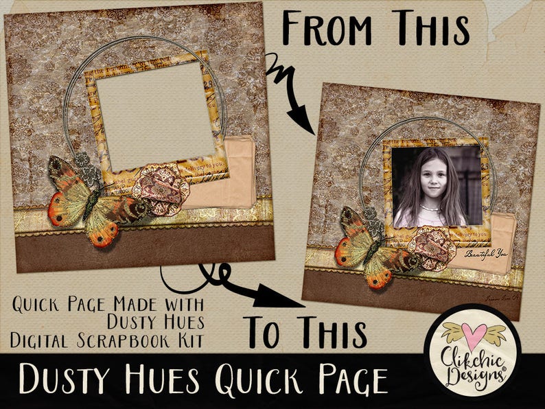 Fall Digital Scrapbook Page Dusty Hues Pre-Made Digital Scrapbook Photo Layout, Autumn Digital Scrapbook Page, DIY Digital Scrapbook Page image 1