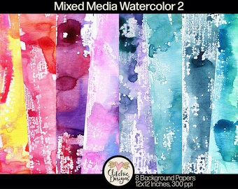 Watercolor Texture Digital Paper: Mixed Media Backgrounds (Digital Download)