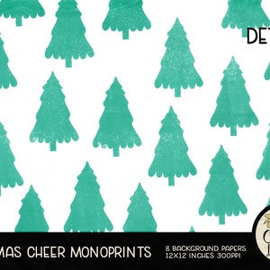 Christmas Digital Paper Pack Christmas Cheer Digital Scrapbooking, Digital Scrapbook Paper Pack Christmas Painted Monoprint Paper Pack image 5