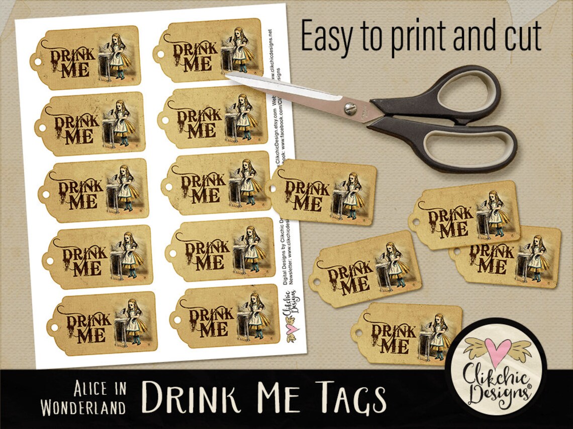 Alice in Wonderland Tags Drink Me Tags Printable Sheet Drink Me Tag ...