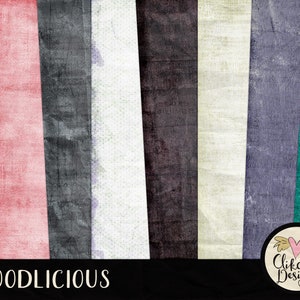 May include: A set of 8 digital paper textures in various colors, including green, pink, gray, white, black, and blue. The papers have a distressed, textured look. The text "Doodlicious" is at the bottom of the image.