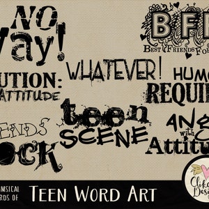 Teen Word Art Clipart, Teenage Digital Scrapbook Clip Art Teen Typography Clipart Overlays, Teen Word Art Clip Art, Teenage Word Art image 1