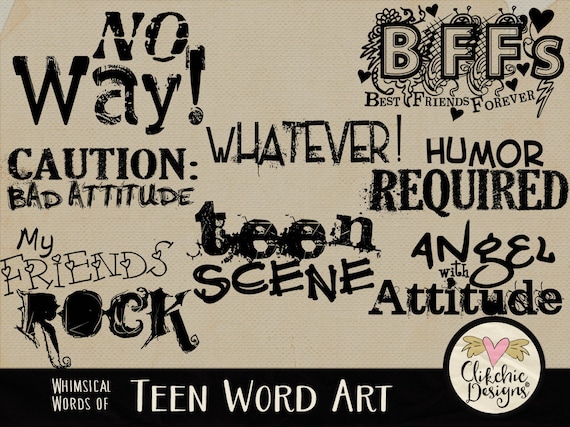 Teen Word Art Clipart Teenage Digital Scrapbook Clip Art Etsy