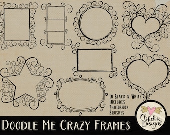 Doodle Frames Clip Art & Photoshop-penselen: schoolbordstijl (ABR-penselen)