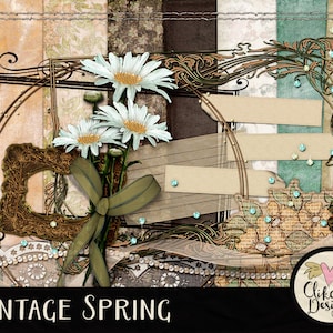 Vintage Digital Scrapbook Kit Clip Art - Vintage Spring Shabby Heritage Digital Scrapbooking Elements & Papers, Mothers Day Scrapbooking Kit