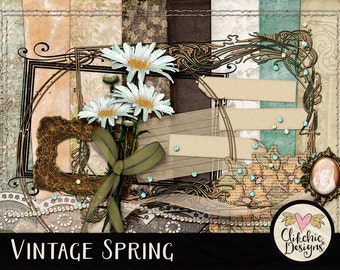 Vintage Spring Scrapbook Kit: Shabby Chic Digital Art (Digital Download)