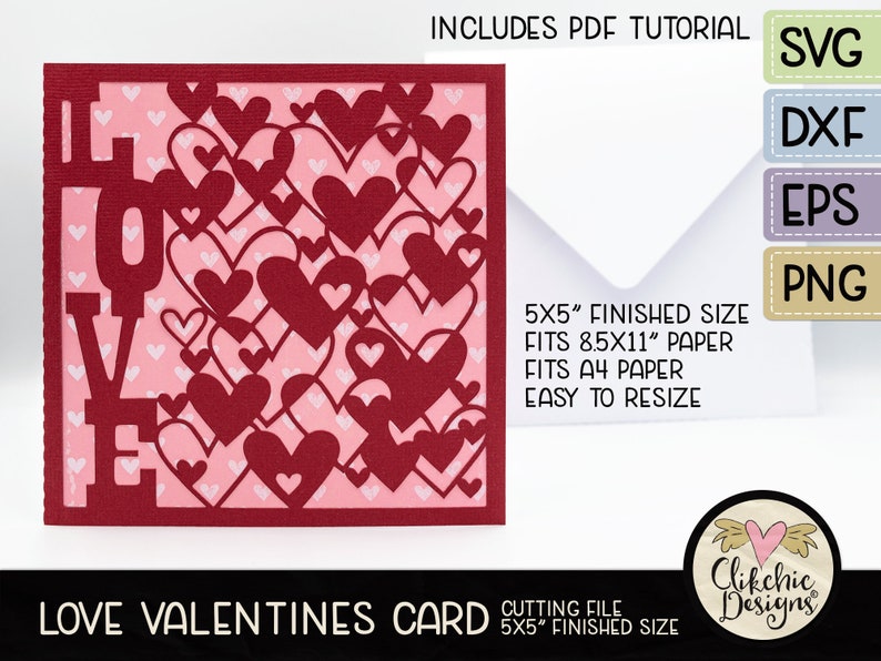 Love Card SVG Cutting File, 5 Square Romantic Heart Love Card SVG Cut File, Dxf Card, EPS, Handmade Valentine Love Svg Card & Pdf Tutorial image 3