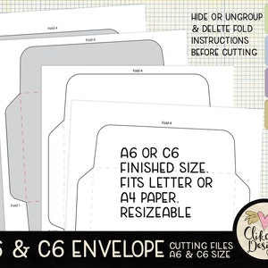 A6 Envelope SVG Cutting File, C6 Envelope Template Cut File, PNG ...