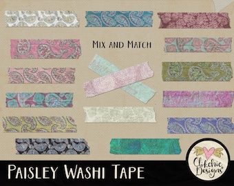 Washi Tape Clipart, Paisley Washi Tape Clip art Embellishments - Digital Scrapbook Tape, Digital Washi Tape, Digital Tape, Scrapbooking tape