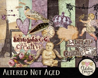 Art Journal Digital Scrapbooking Kit Clip Art - Art Journal Digital Collage Scrapbook & Altered Art Journal Digital Embellishments