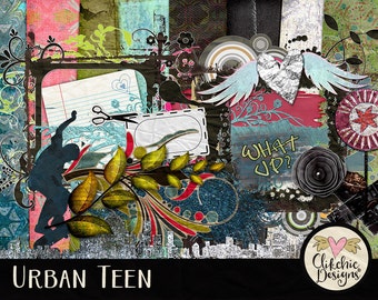 Urban Teen Digital Scrapbook Kit: Grunge Papers & Clip Art (Digital Download)