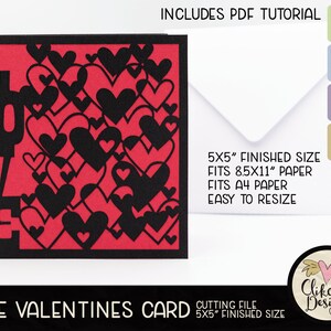 Love Card SVG Cutting File, 5 Square Romantic Heart Love Card SVG Cut File, Dxf Card, EPS, Handmade Valentine Love Svg Card & Pdf Tutorial image 2