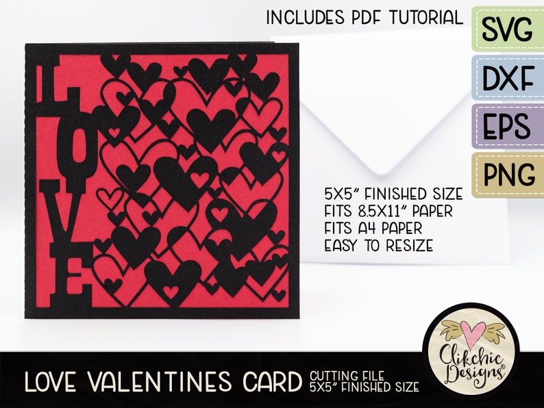 Love Card SVG Cutting File, 5 Square Romantic Heart Love Card SVG Cut File, Dxf Card, EPS, Handmade Valentine Love Svg Card & Pdf Tutorial image 2