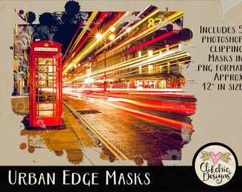 Grunge Photoshop Photo Clipping Masks - 5 Urban Edge Grunge Photoshop Photography Masks - Photo Masks, Photoshop masks, Digital Photo Masks