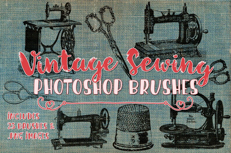 Vintage Sewing Clip art /& Photoshop Brushes 23 Vintage Sewing ClipArt Illustrations crochet sewing machine elements