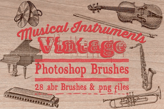Vintage Musical Instrument Photoshop Brushes: Clip Art Stamps (Digital Download)