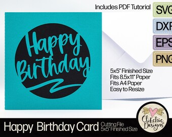 Happy Birthday Card SVG: Unisex 5x5 Cut File (PDF Tutorial)
