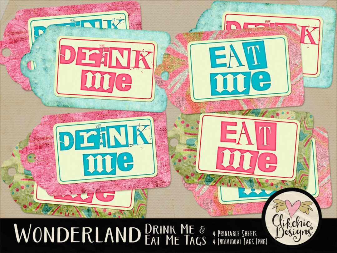 Alice in Wonderland Tags Drink Me &amp; Eat Me Tags Printable Collage ...
