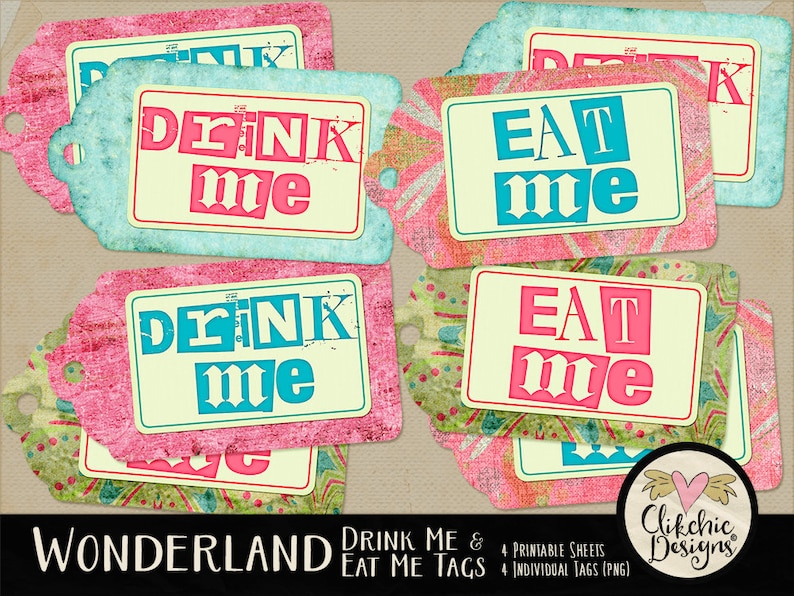 Alice in Wonderland Tags Drink Me & Eat Me Tags Printable Collage