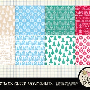 Christmas Digital Paper Pack Christmas Cheer Digital Scrapbooking, Digital Scrapbook Paper Pack Christmas Painted Monoprint Paper Pack image 2