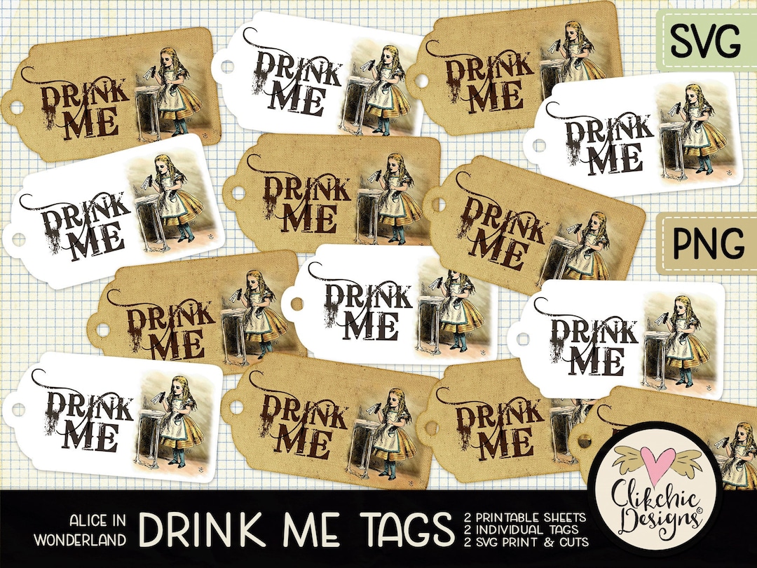 Alice in Wonderland Tags - Drink Me Tags Printable Sheet - Drink Me Tag ...