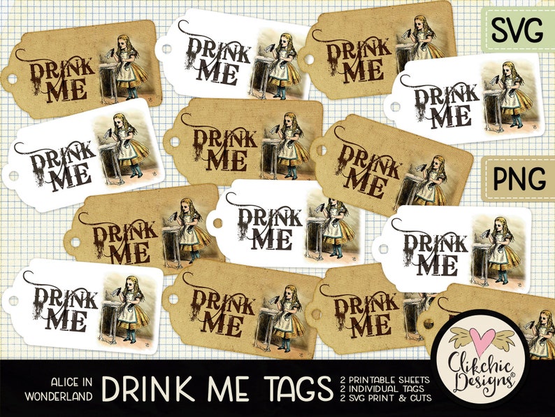 Alice in Wonderland Tags Drink Me Tags Printable Sheet Drink Me Tag ...