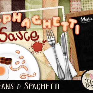 Food Digital Scrapbook Kit Clipart - Beans & Spaghetti Breakfast Digital Clip Art Kit - Digital Kit, Cooking Digital Scrapbooking Clipart