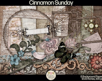 Cinnamon Sunday Digital Scrapbook Kit - Shabby Chic Clipart (Digital Kit)