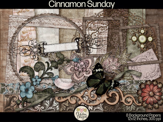 Cinnamon Sunday Digital Scrapbook Kit - Shabby Chic Clipart (Digital Kit)