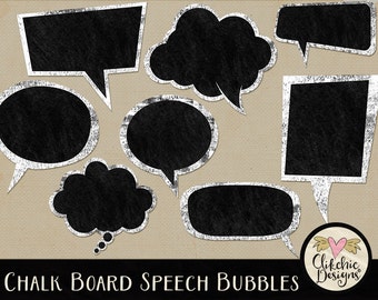 Chalkboard Clipart - Chalkboard Speech Bubbles Frame Clip Art - Digital Scrapbook Clipart Chalk Board Label Embellishments, Frame Clipart