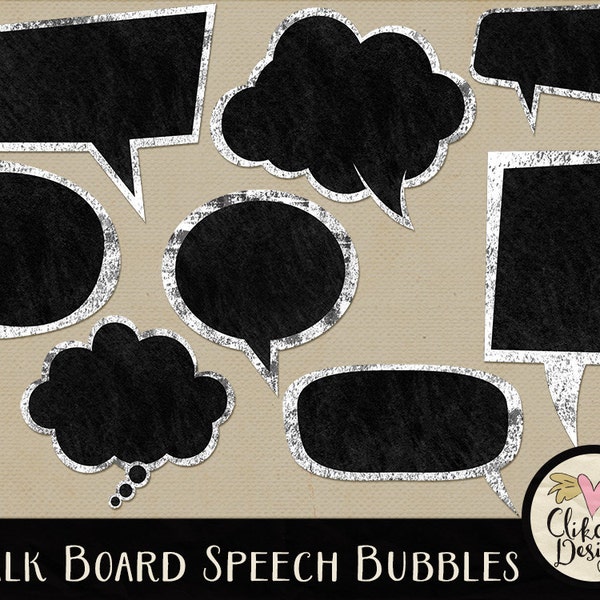 Chalkboard Clipart - Chalkboard Speech Bubbles Frame Clip Art - Digital Scrapbook Clipart Chalk Board Label Embellishments, Frame Clipart