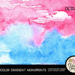 Watercolor Digital Paper Pack Monoprint Watercolor Painted Gradient Digital Scrapbook Paper, Background Textures, Scrapbooking Paper Pack image 5