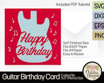 Guitar Birthday Card SVG: 5x5" Cut File with Tutorial (PDF)