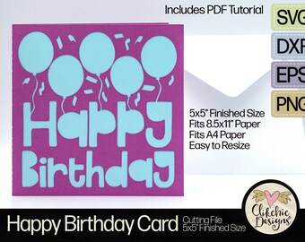 Birthday Balloons Card SVG: 5" Square Unisex Design (PDF Tutorial)