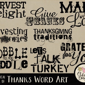 Thanksgiving Word Art Clipart, Digital Scrapbook Word Art Clip Art & Thanksgiving Typography Word art Thanksgiving Word Art Clip Art image 1