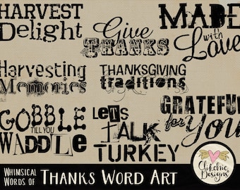 Thanksgiving Word Art Clipart: Digital Scrapbook Typography (Digital Download)