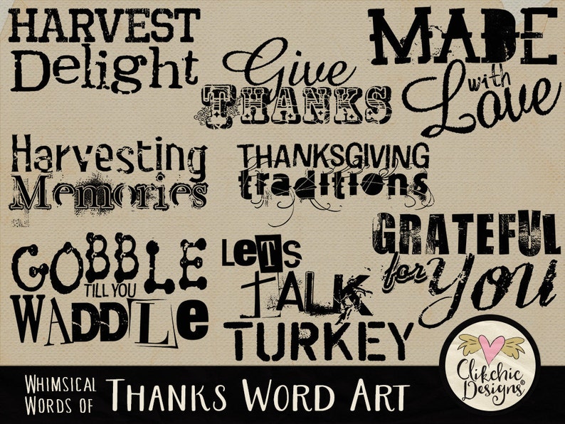 Thanksgiving Word Art Clipart, Digital Scrapbook Word Art Clip Art & Thanksgiving Typography Word art Thanksgiving Word Art Clip Art image 1