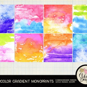 Watercolor Digital Paper Pack Monoprint Watercolor Painted Gradient Digital Scrapbook Paper, Background Textures, Scrapbooking Paper Pack image 2