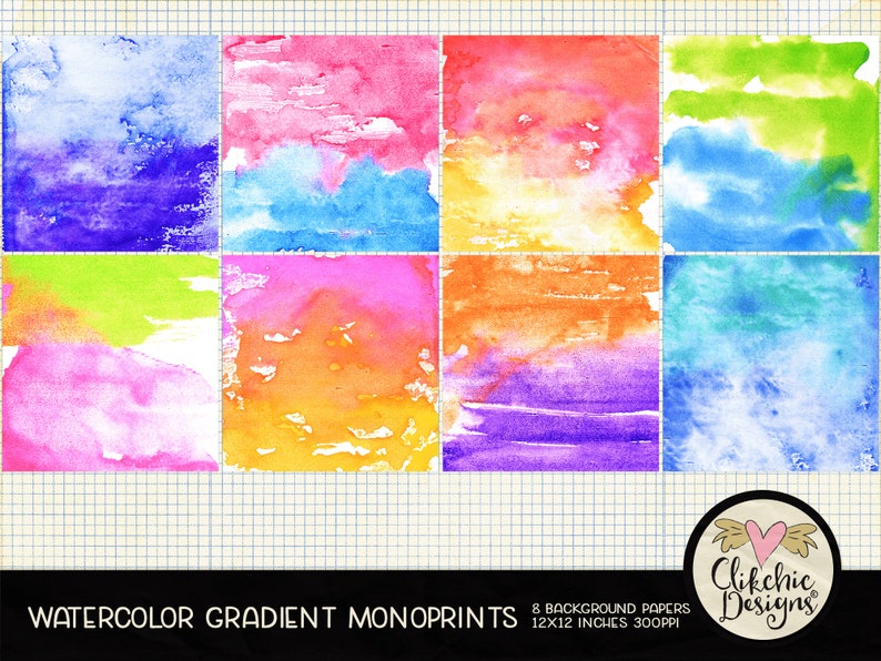 Watercolor Digital Paper Pack Monoprint Watercolor Painted Gradient Digital Scrapbook Paper, Background Textures, Scrapbooking Paper Pack image 2