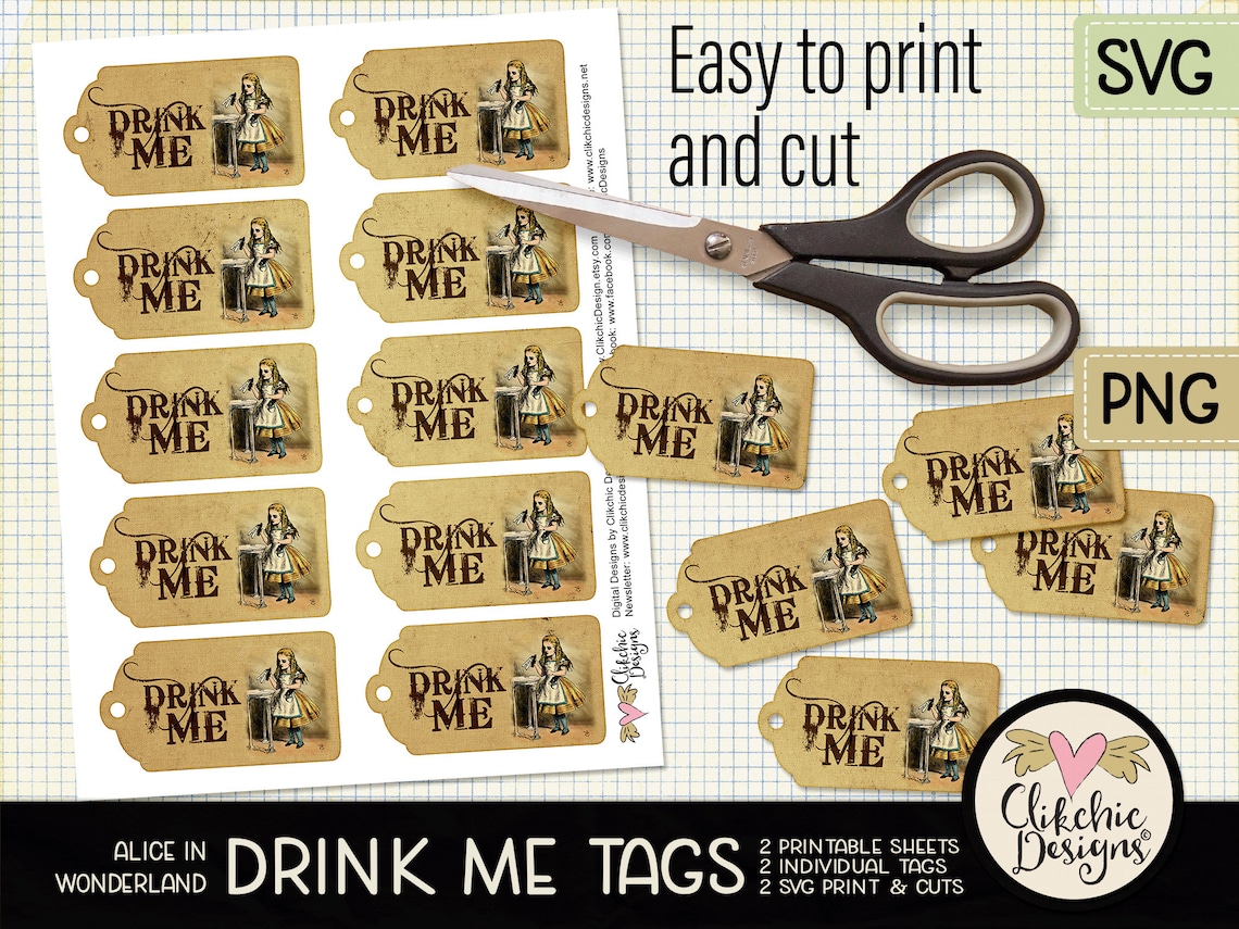 Alice in Wonderland Tags Drink Me Tags Printable Sheet Drink Me Tag ...