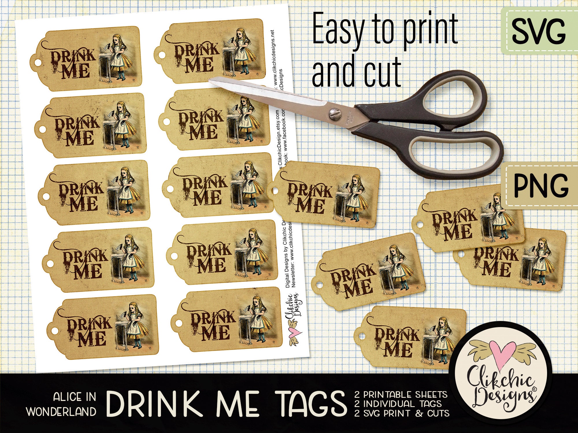 Alice in Wonderland Tags Drink Me Tags Printable Sheet Drink Me Tag ...