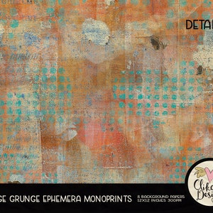 Grunge Digital Paper Pack Vintage Grunge Ephemera Monoprint Painted Digital Scrapbook Paper Pack, Background Textures, Scrapbooking image 4