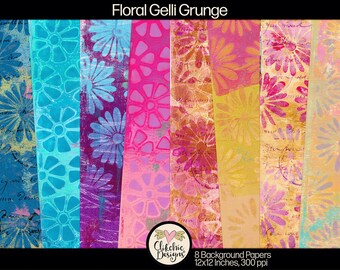 Floral Grunge Digital Paper Pack: Monoprint Flower Backgrounds (Digital Download)