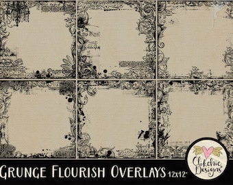 Grunge Flourish Overlays: Photo & Graphic Design Textures (Digital Download)