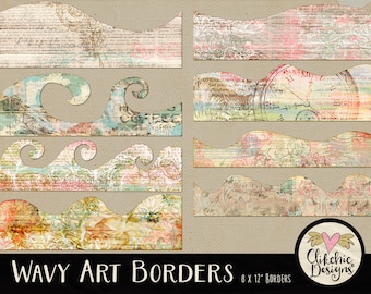 Shabby Chic Wavy Border Clipart: Vintage Scrapbook Embellishments (Digital Download)
